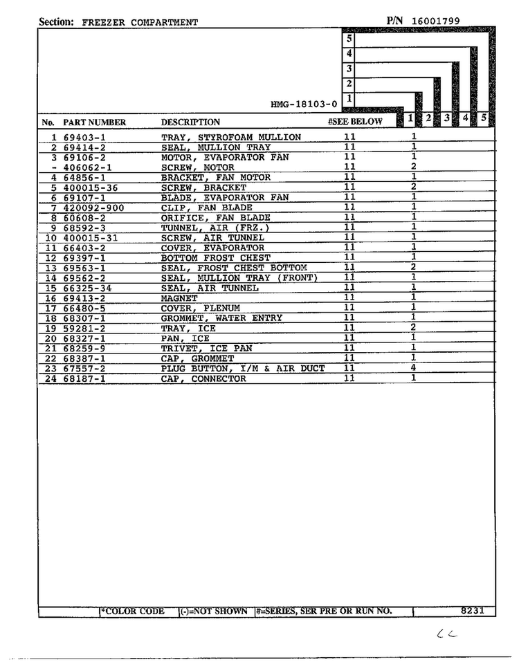 Freezer Compartment Page 2 Diagram and Parts List for 18103-0  Admiral Refrigerator