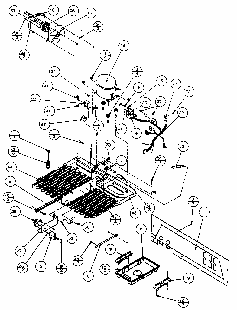 Machine Compartment Diagram and Parts List for 596SBI20H P7836032W Kenmore Refrigerator