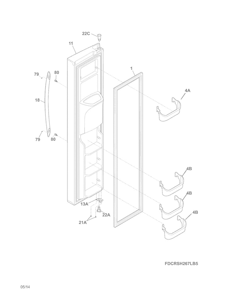 Freezer Door Diagram and Parts List for CRSH268MWB  Crosley Refrigerator