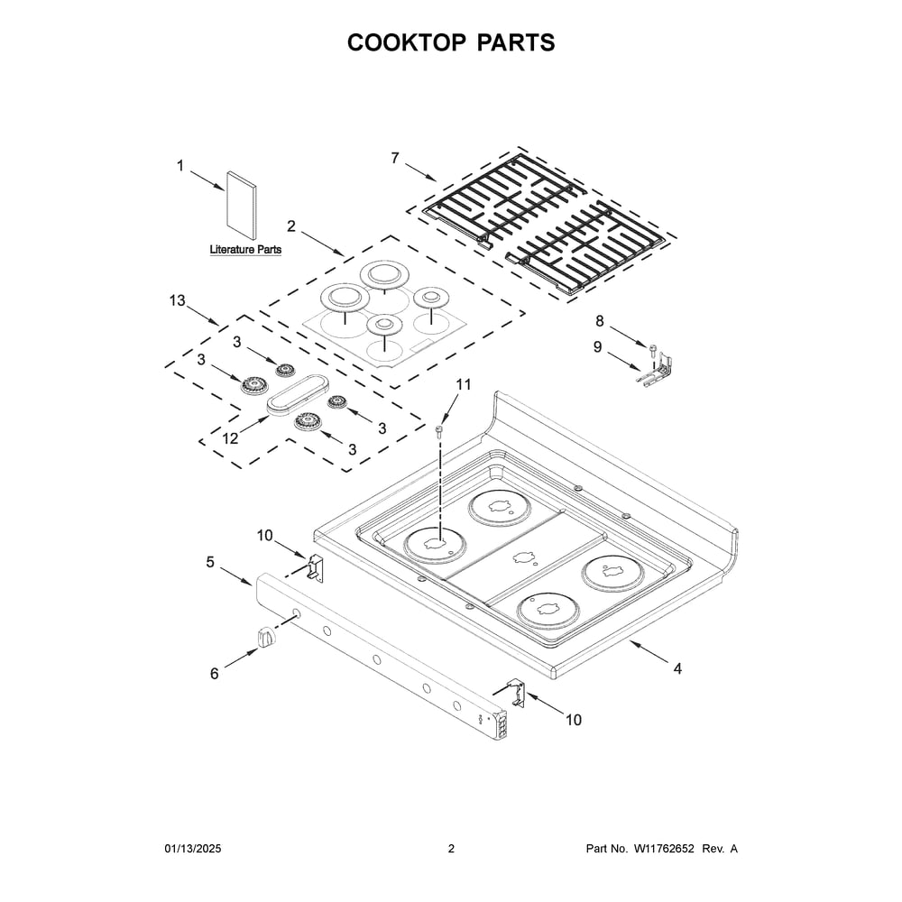 Cooktop Parts Diagram and Parts List for CRGW3487RB0  Crosley Range