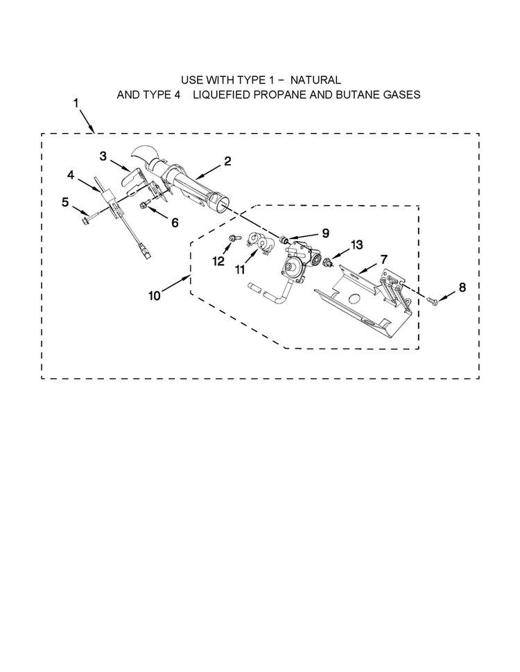 Burner Assembly Diagram and Parts List for MGDB850YG1  Maytag Dryer