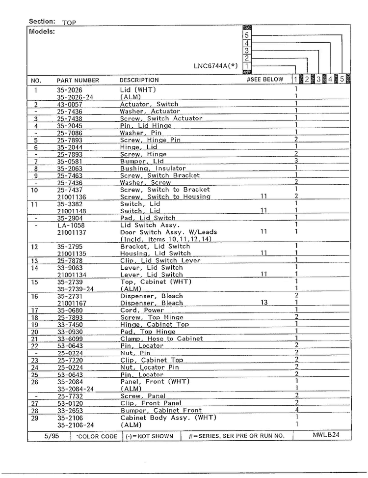 Top Page 2 Diagram and Parts List for 6744B  Norge Washer