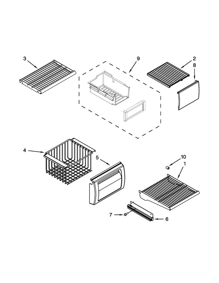 Freezer Shelf Parts Diagram and Parts List for JS42NXFXDE00  Jenn-Air Refrigerator