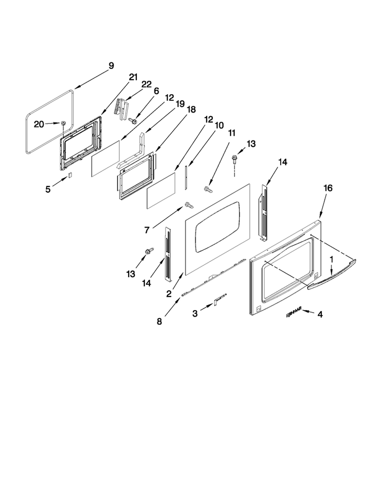 Door Parts Diagram and Parts List for JGS8750CDS01  Jenn-Air Range