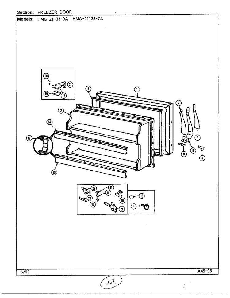Freezer Door Diagram and Parts List for 21133-A  Admiral Refrigerator