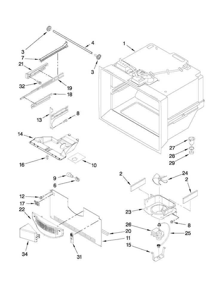 Freezer Liner Parts Diagram and Parts List for MBF2258XEW1  Maytag Refrigerator