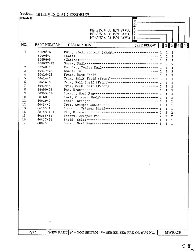 Shelves And Accessories Page 2 Diagram and Parts List for 21514-0A  Admiral Refrigerator