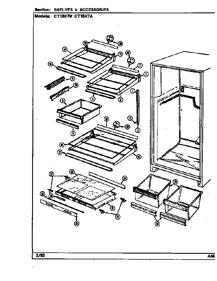 Shelves & Accessories Diagram and Parts List for CT19X7W DC67A Crosley Refrigerator