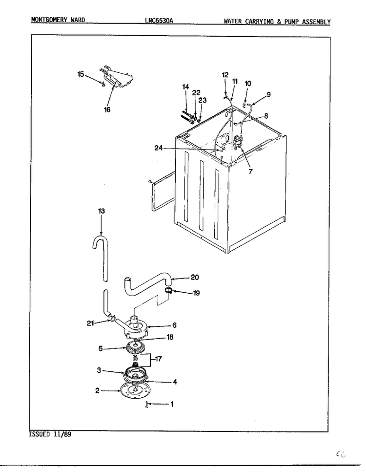 Water Carrying And Pump Assembly Diagram and Parts List for 6530A REV A Norge Washer