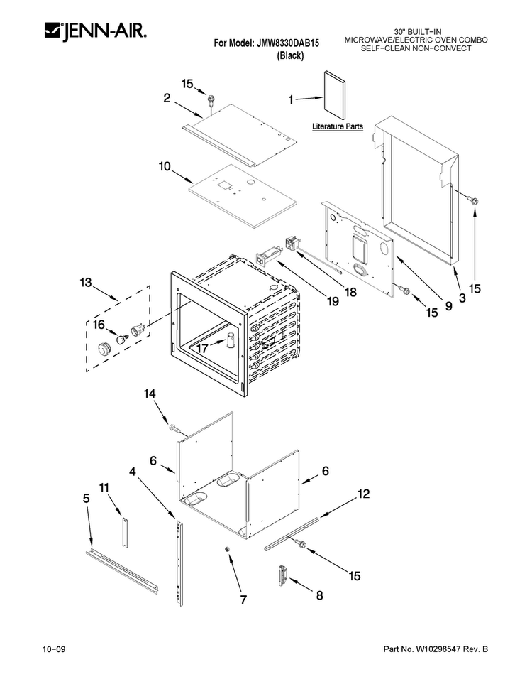 Oven Parts Diagram and Parts List for JMW8330DAB15  Jenn-Air Microwave Oven Combo
