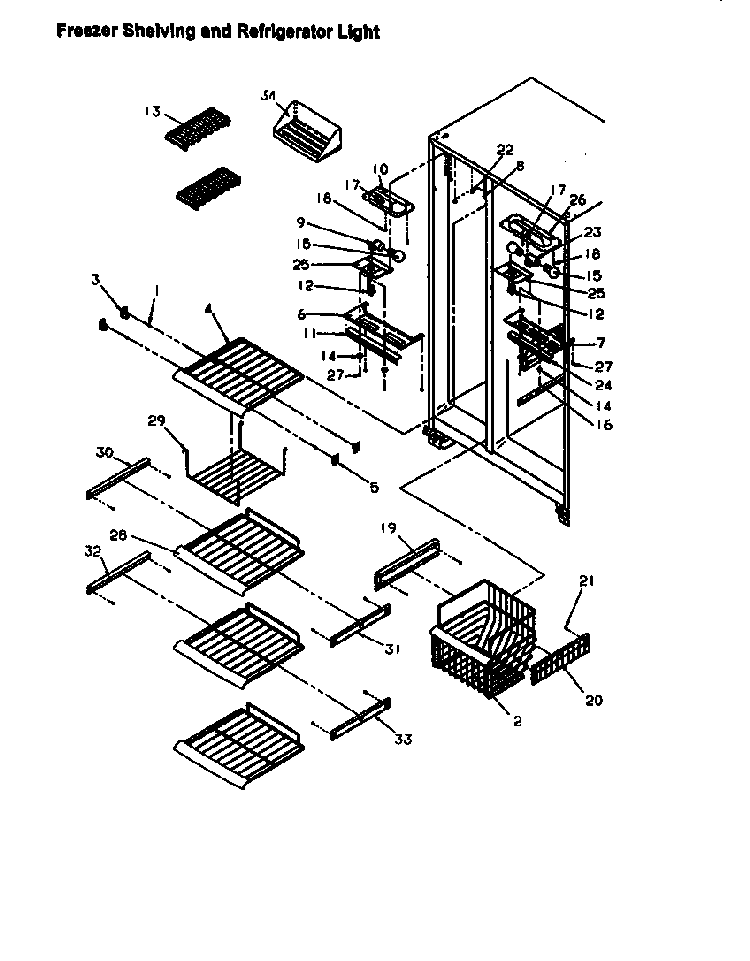 Freezer Shelving And Refrigerator Light Diagram and Parts List for SX25S-P1198902WL  Amana Refrigerator