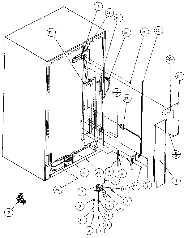 Cabinet Back Diagram and Parts List for 36768-P1135803W  Amana Refrigerator