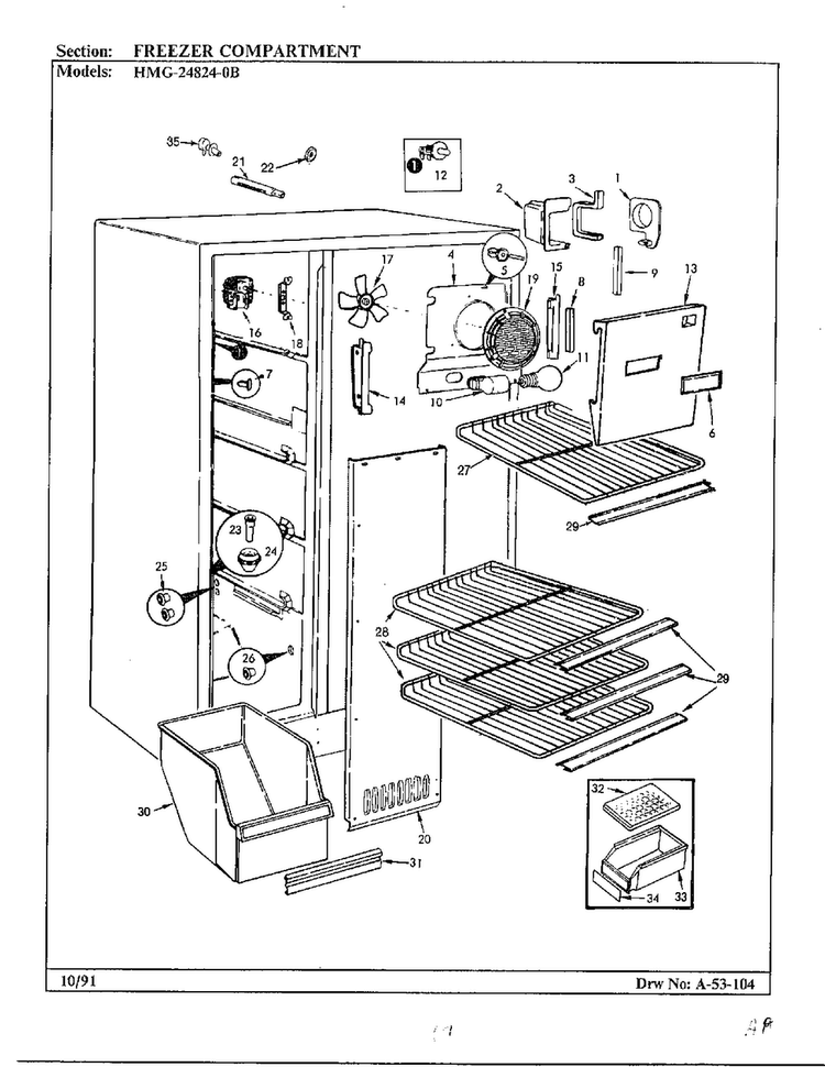 Freezer Compartment Diagram and Parts List for 24824-0A  Admiral Refrigerator