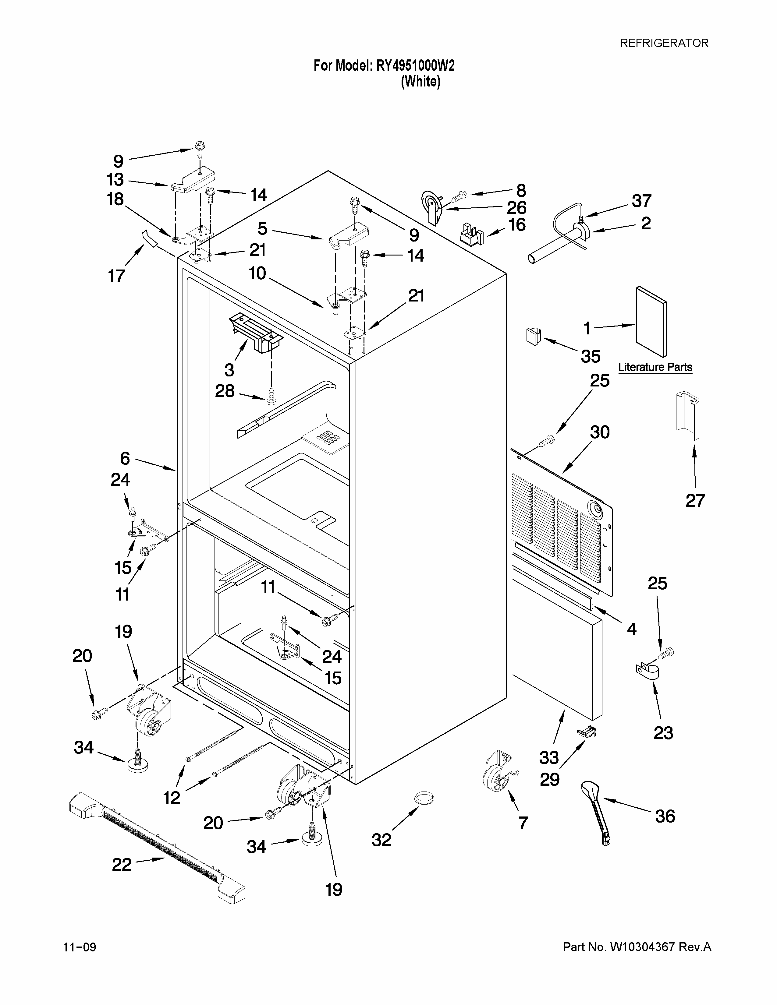 Cabinet Parts Diagram and Parts List for RY4951000W2  Maytag Refrigerator