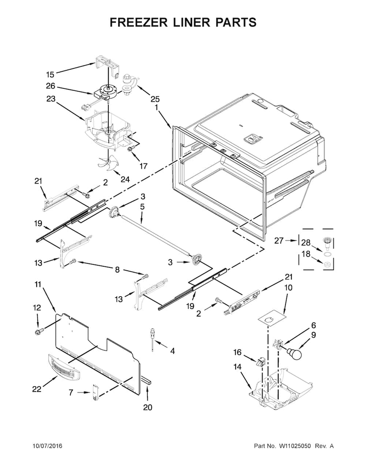 Freezer Liner Parts Diagram and Parts List for MFI2269FRZ02  Maytag Refrigerator