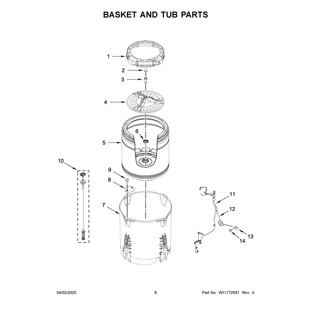 Basket And Tub Parts Diagram and Parts List for MVW7232HC3  Maytag Washer