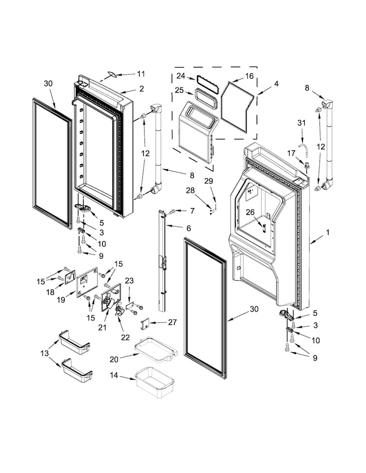 Refrigerator Door Parts Diagram and Parts List for JFX2897DRP02  Jenn-Air Refrigerator