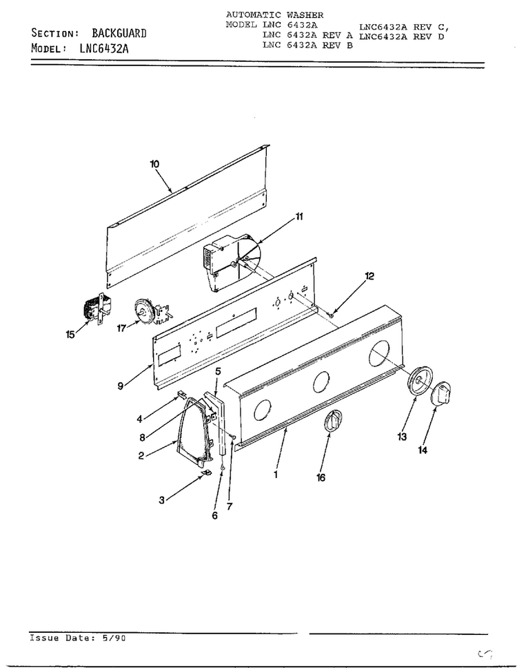 Backguard Diagram and Parts List for 6432A  Norge Washer
