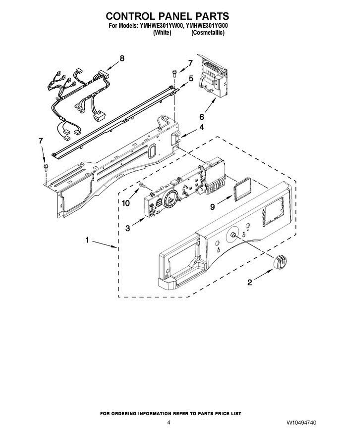 03 - Control Panel Parts Diagram and Parts List for YMHWE301YW00  Maytag Washer