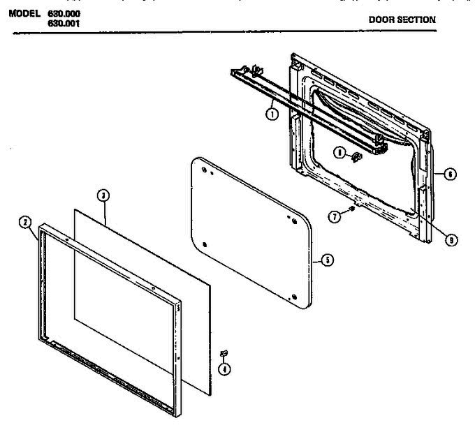 01 - Door Section Diagram and Parts List for 630001  Maytag Microwave