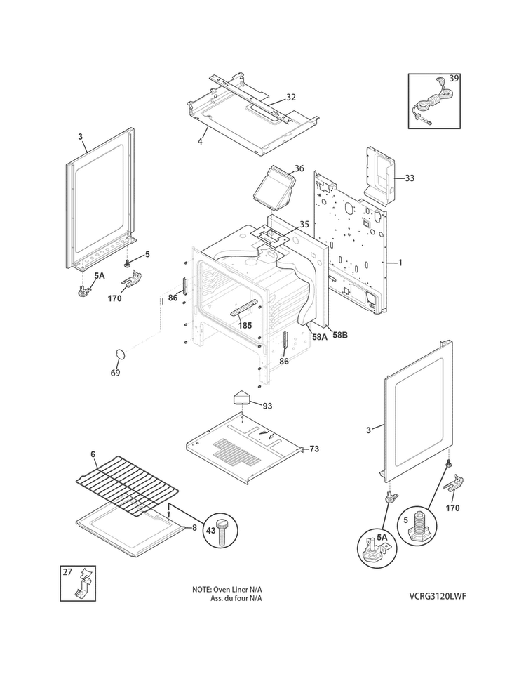 Body Diagram and Parts List for CRG3120LWG  Crosley Range