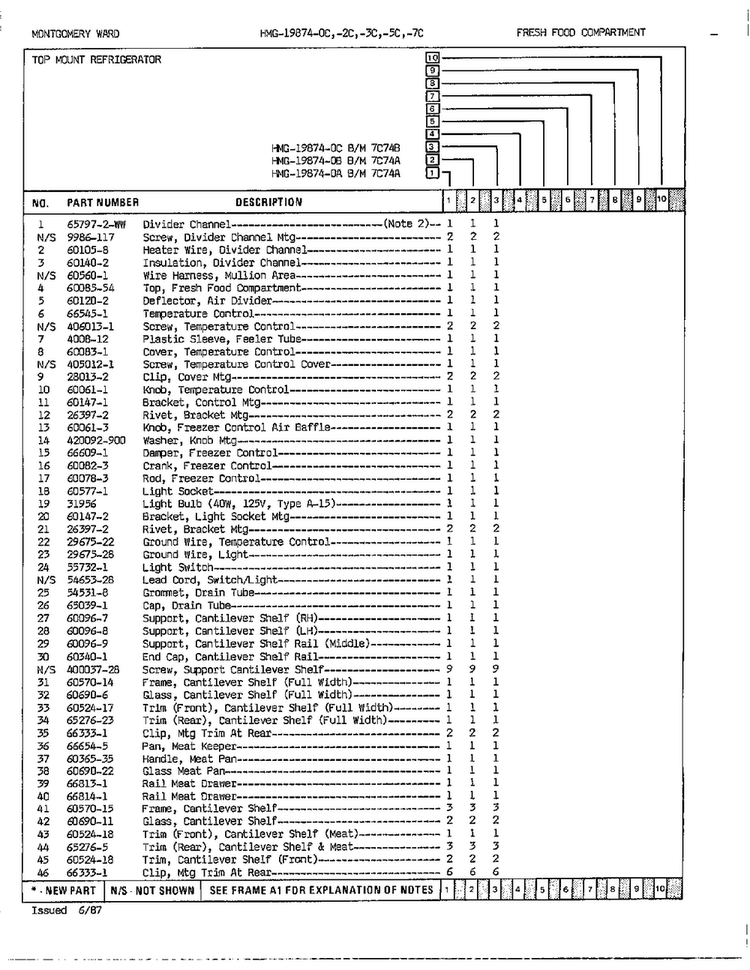 Fresh Food Compartment Page 2 Diagram and Parts List for 19874C  Admiral Refrigerator