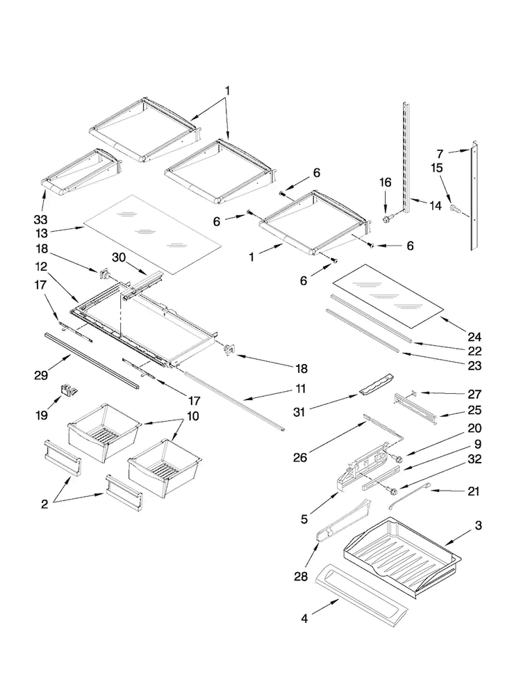 Shelf Parts Diagram and Parts List for MFI2670XEM5  Maytag Refrigerator