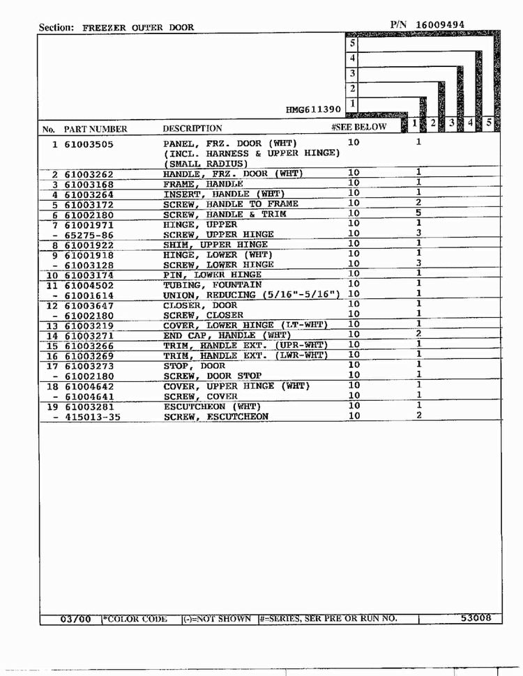 Freezer Outer Door Page 2 Diagram and Parts List for HMG611390  Admiral Refrigerator