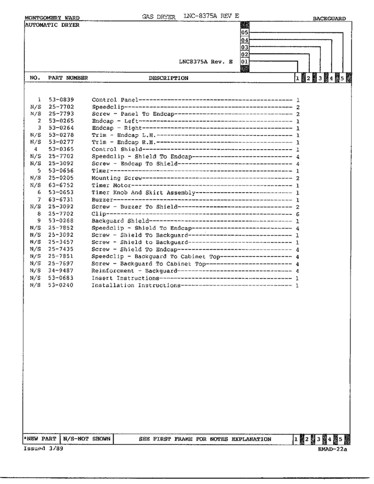 Gas Dryer/ Backguard Page 2 Diagram and Parts List for 8375A REV E Norge Dryer