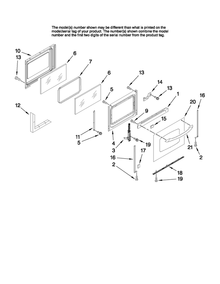 Door Parts Diagram and Parts List for MERH865RAB1  Maytag Range