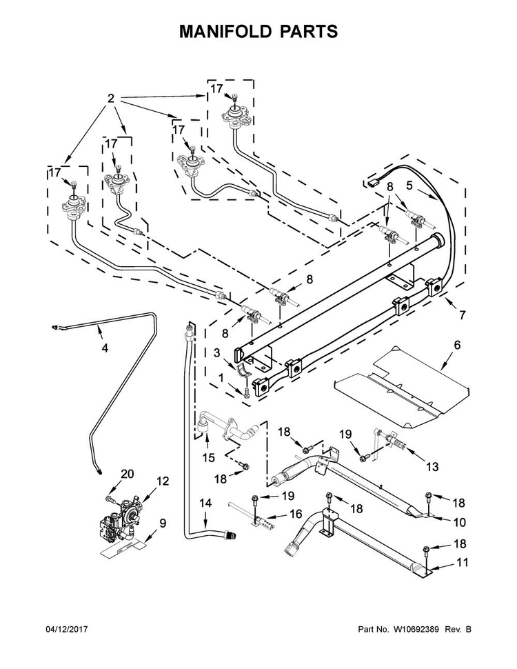 Manifold Parts Diagram and Parts List for MGR8600DE0  Maytag Range