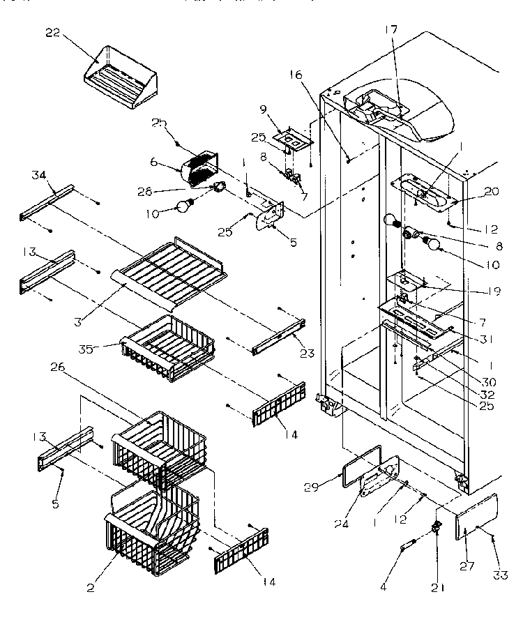 Freezer Shelving & Ref Light Diagram and Parts List for SRDE27S3W-P1190601WW  Amana Refrigerator