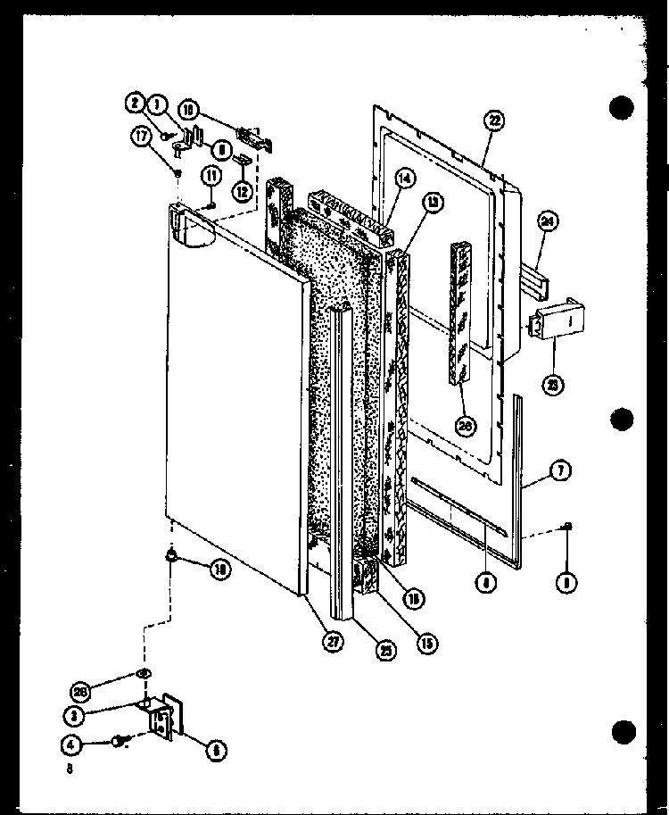 Freezer Door Trim Diagram and Parts List for SLDI25F-P7642103W  Amana Refrigerator