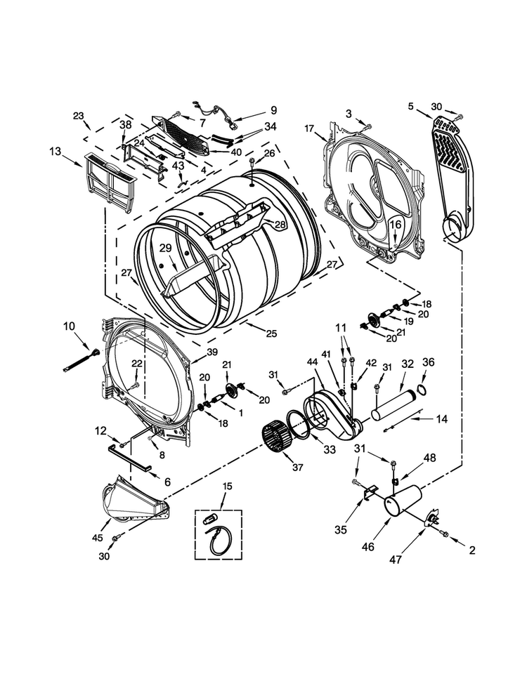 Bulkhead Parts Diagram and Parts List for MGDB835DW1  Maytag Dryer