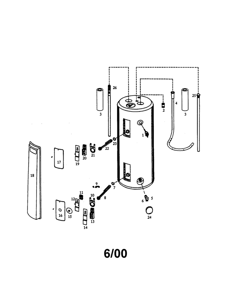 Electric Water Heater Body Diagram and Parts List for HE2124S  Maytag Water Heater