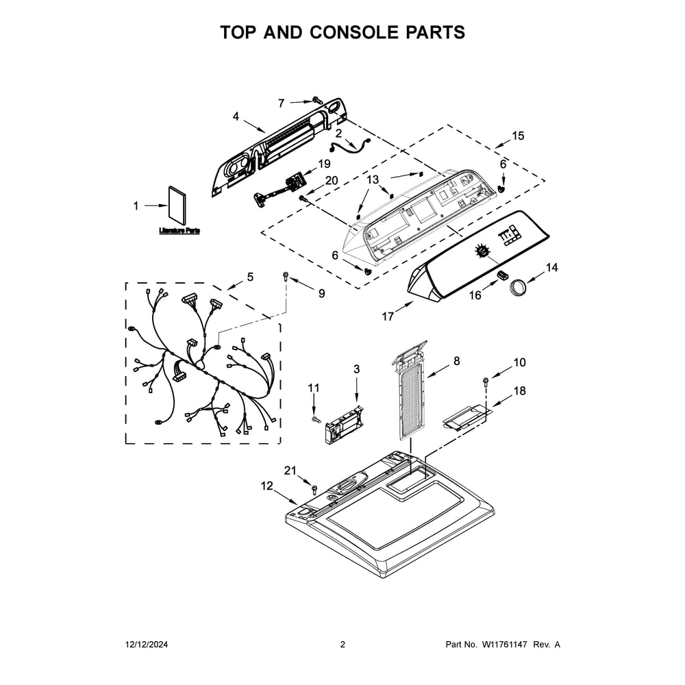 Top And Console Parts Diagram and Parts List for ZDEW7115RB0  Crosley Dryer
