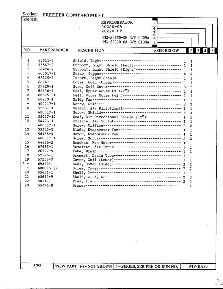 Freezer Compartment Page 2 Diagram and Parts List for 20220-0A  Admiral Refrigerator
