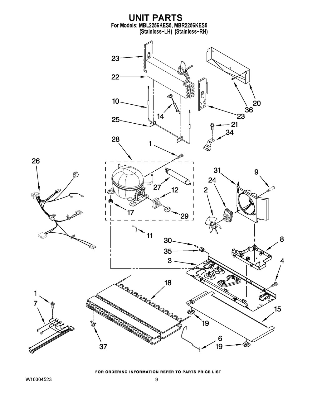Unit Parts Diagram and Parts List for MBR2256KES5  Maytag Refrigerator