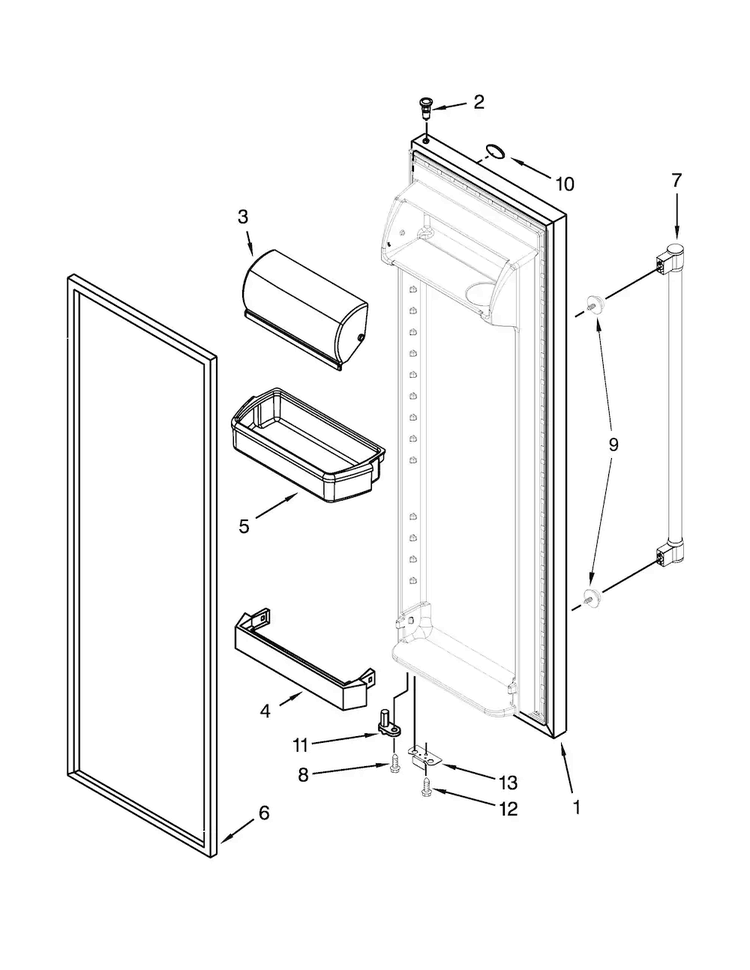 Refrigerator Door Parts Diagram and Parts List for MSF25D4MDM01  Maytag Refrigerator