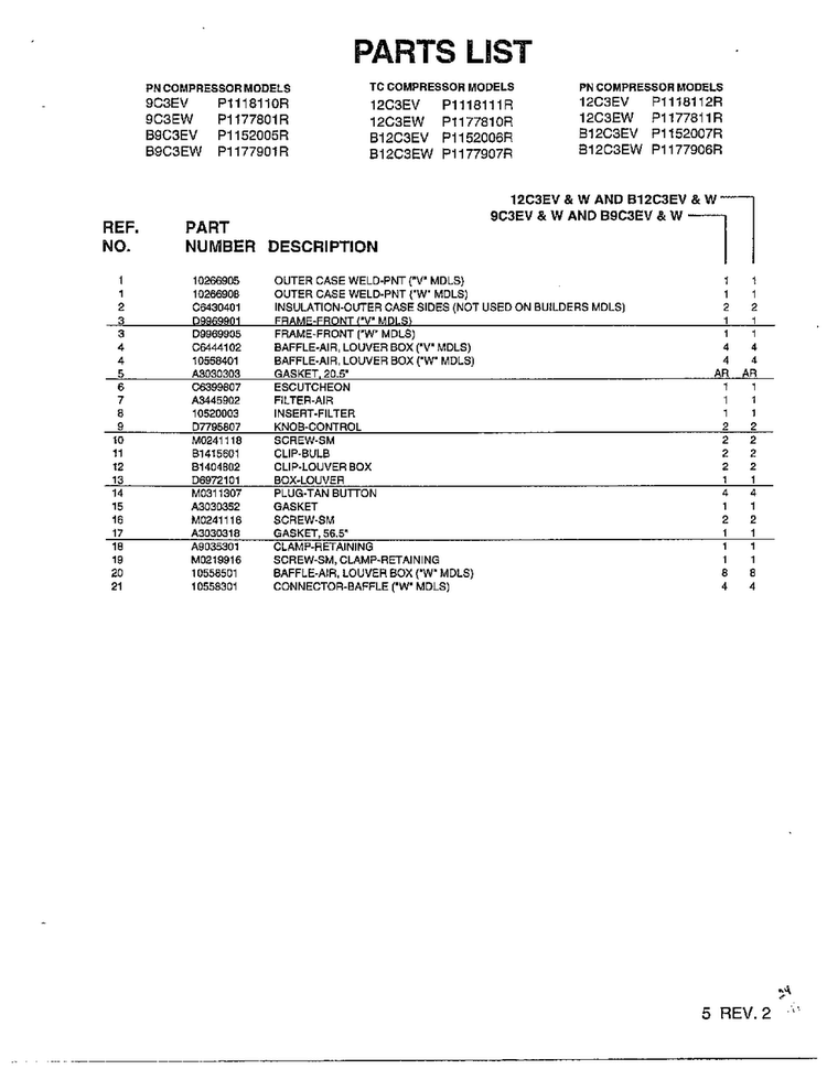 Air Conditioner Page 2 Diagram and Parts List for PC3EW P117781R Amana Air Conditioner