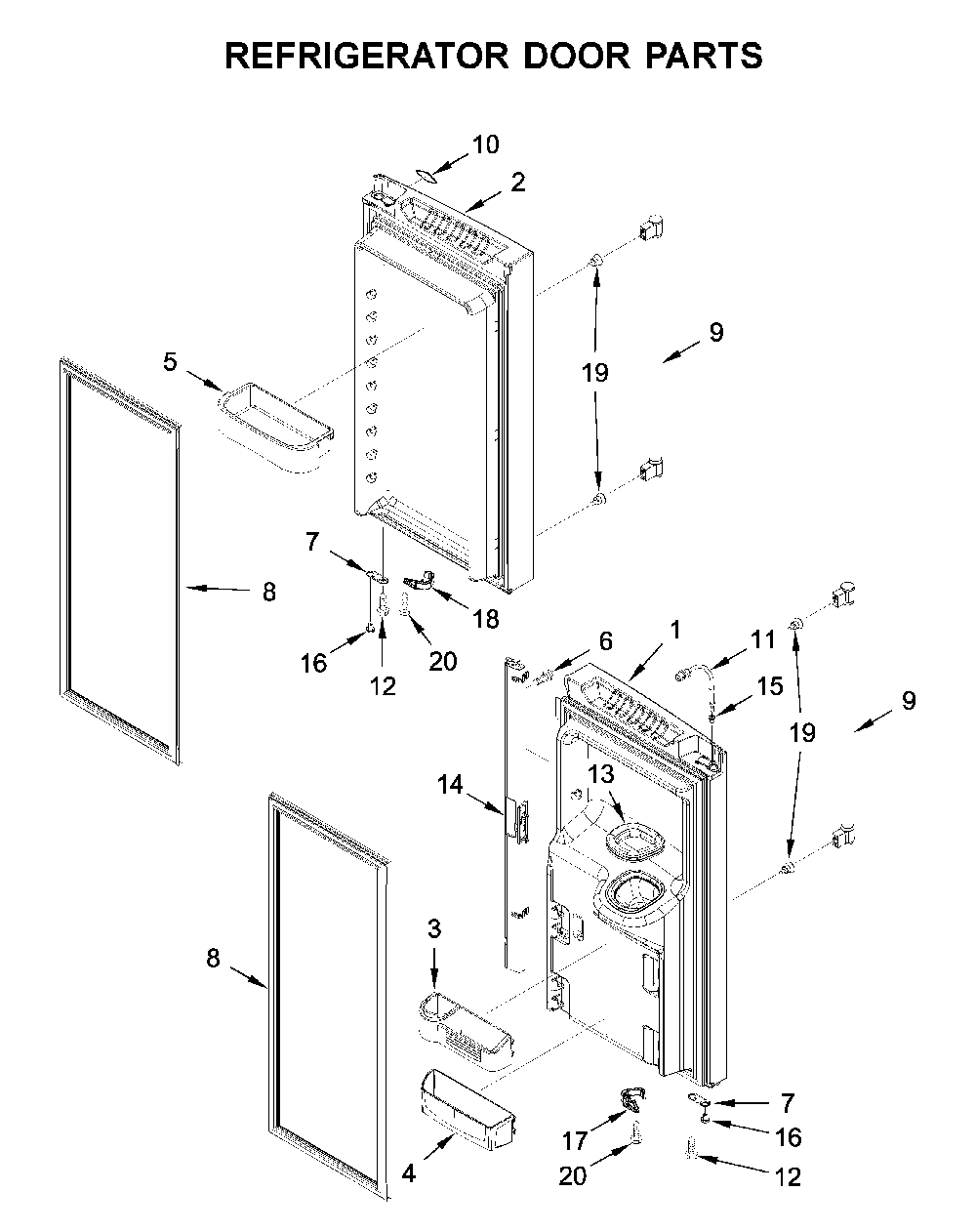 Refrigerator door parts Diagram and Parts List for MFI2570FEZ08  Maytag Refrigerator