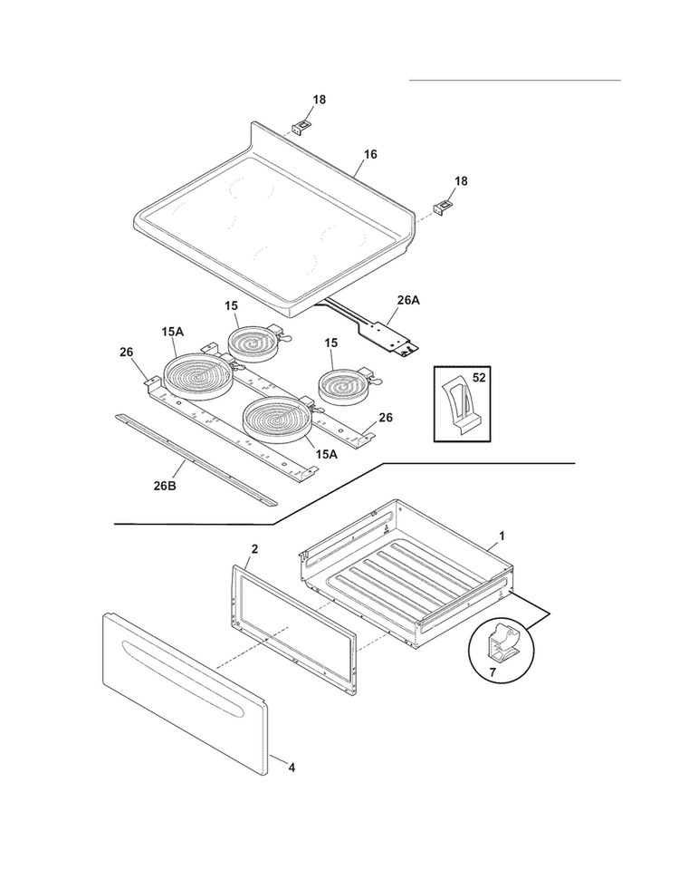 Top/drawer Diagram and Parts List for CRE3870LBE  Crosley Range
