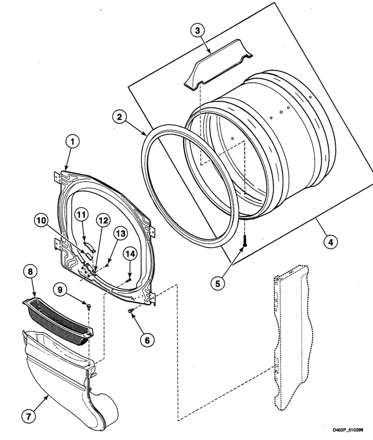Cylinder Diagram and Parts List for SDEF07QJ1500  Speed Queen Dryer