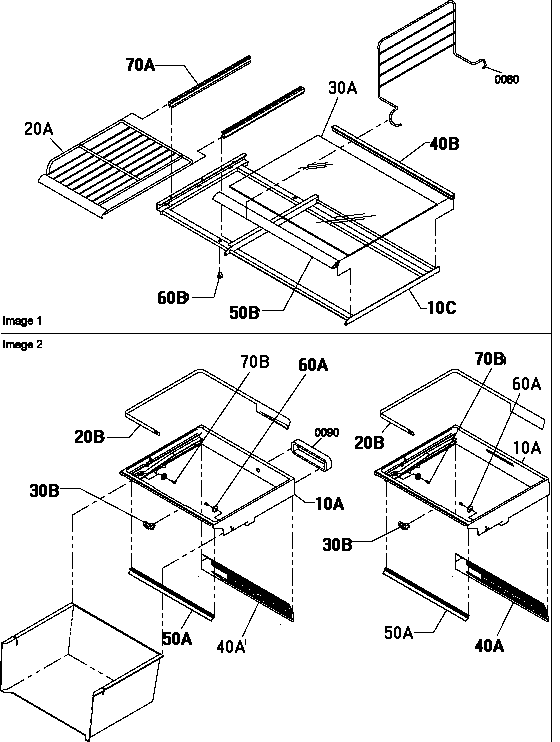 Freezer Shelf/deli/crisper Assemblies Diagram and Parts List for BRF20TLW-P1199201WL  Amana Refrigerator