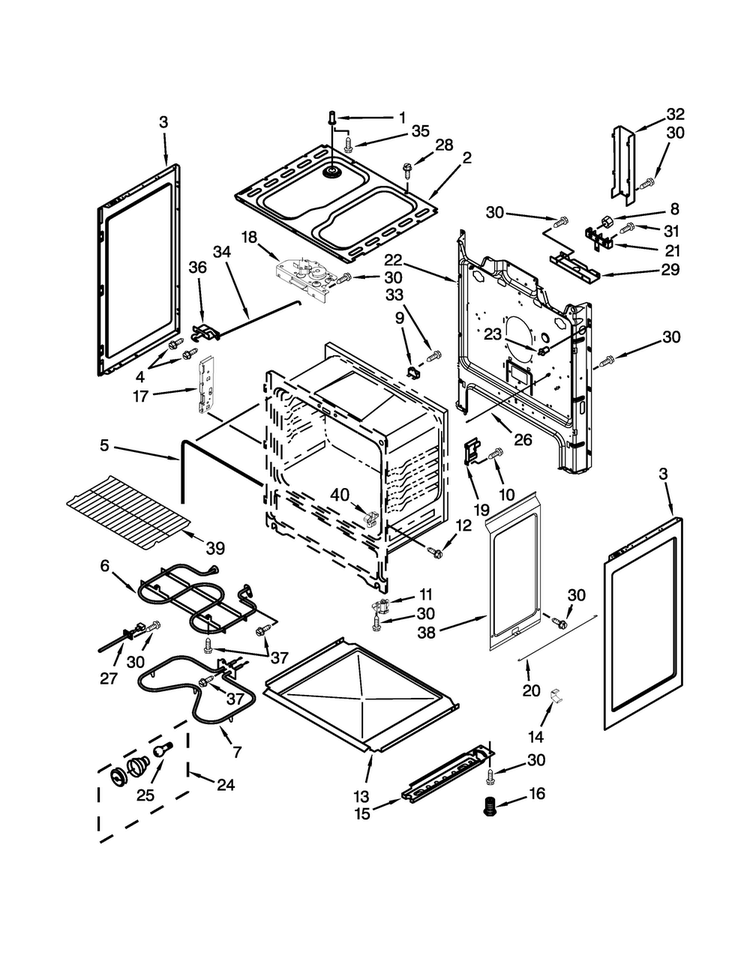 Chassis Parts Diagram and Parts List for ACR4503SEB0  Amana Range