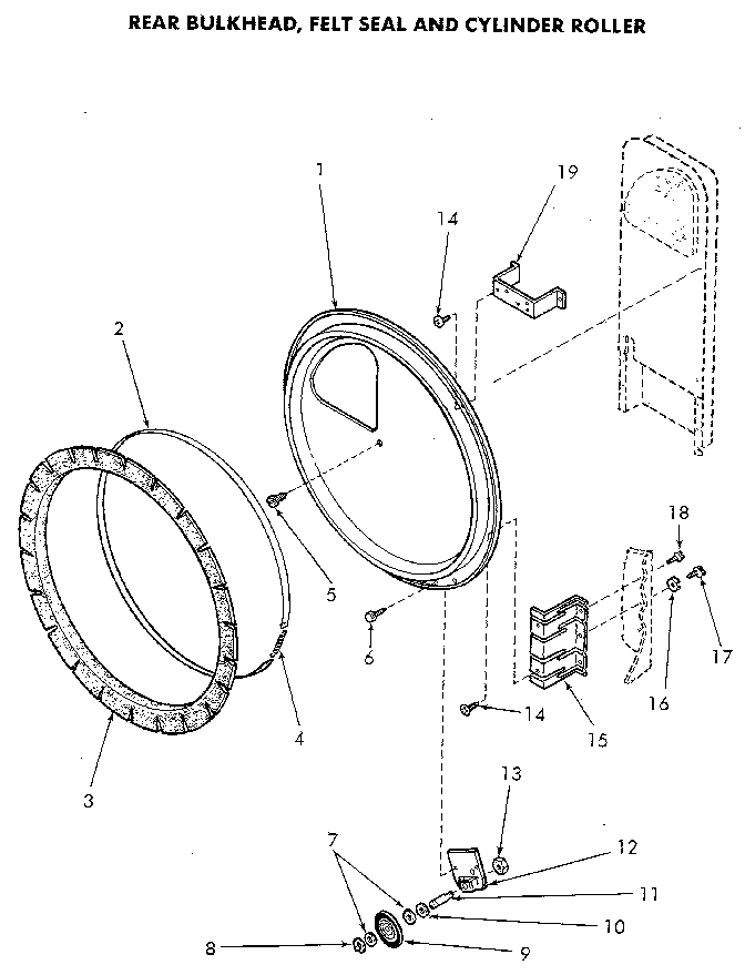 Rear Bulkhead Diagram and Parts List for NE4813L43738  Speed Queen Dryer