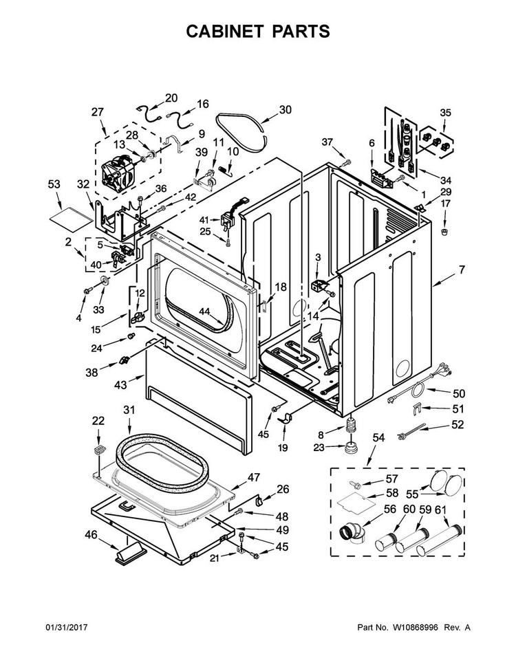Cabinet Parts Diagram and Parts List for MDE20CSAYW0  Maytag Dryer