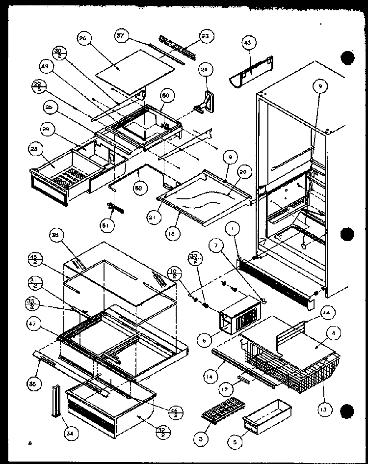 Shelves Diagram and Parts List for BL20QW-P1125503WW  Amana Refrigerator