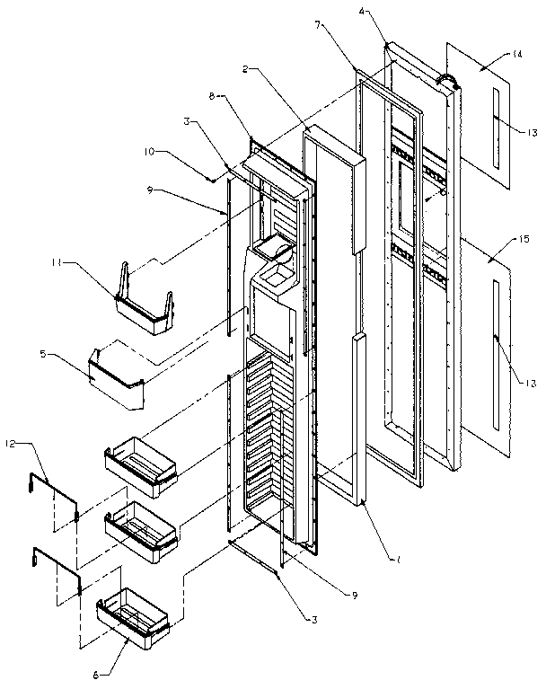 Freezer Door Diagram and Parts List for SXD25NP-P1162407W  Amana Refrigerator