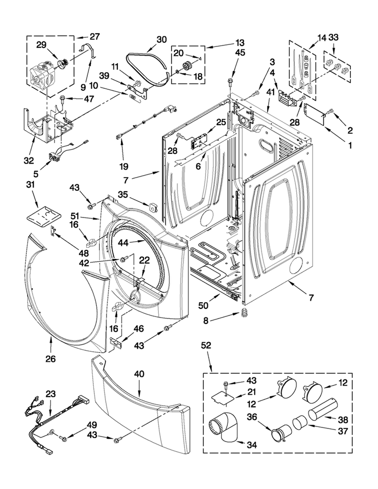 Cabinet Parts Diagram and Parts List for MEDE500VW2  Maytag Dryer